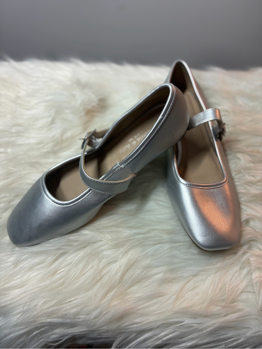 Women's Silver Mary Jane Flats with Strap